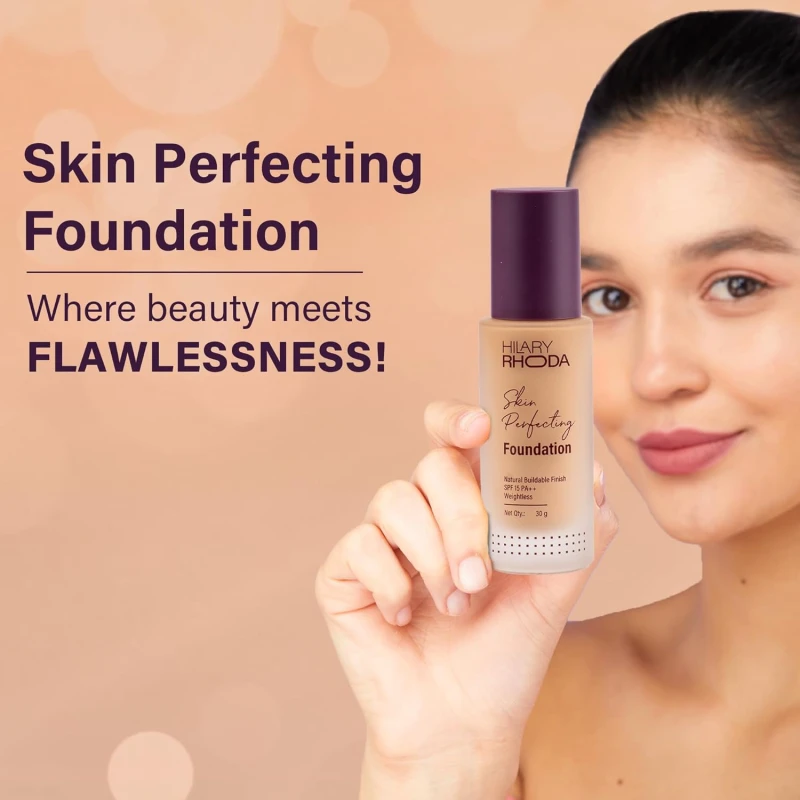 Hilary Rhoda Skin Perfecting Foundation | With SPF 15 | Super Matte Finish | Full Coverage | Oil-Control & Paraben-Free | 6 Shades | Conceals Fine Lines & Blemishes | 30g (Warm Almond| Shade 06) - Thumbnail 4